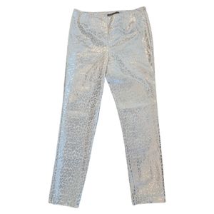 Womens size 8 Luxe Silver Metallic and White Chita Print Pants